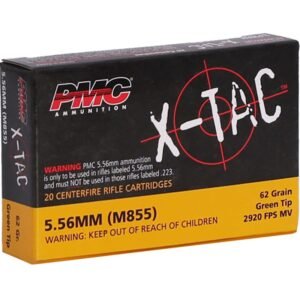 PMC X-Tac 5.56x45mm NATO Ammunition 62 Grain Green Tip Full Metal Jacket - 556K Case of 1000 (50 Boxes of 20)