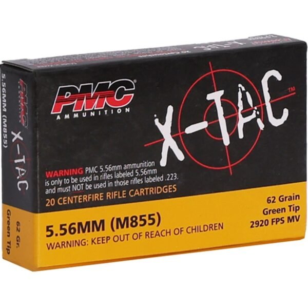 PMC X-Tac 5.56x45mm NATO Ammunition 62 Grain Green Tip Full Metal Jacket - 556K Case of 1000 (50 Boxes of 20)