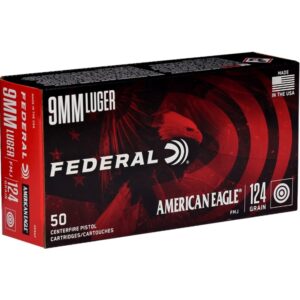 Federal American Eagle 9mm Luger Ammunition 124 Grain Full Metal Jacket - AE9DP